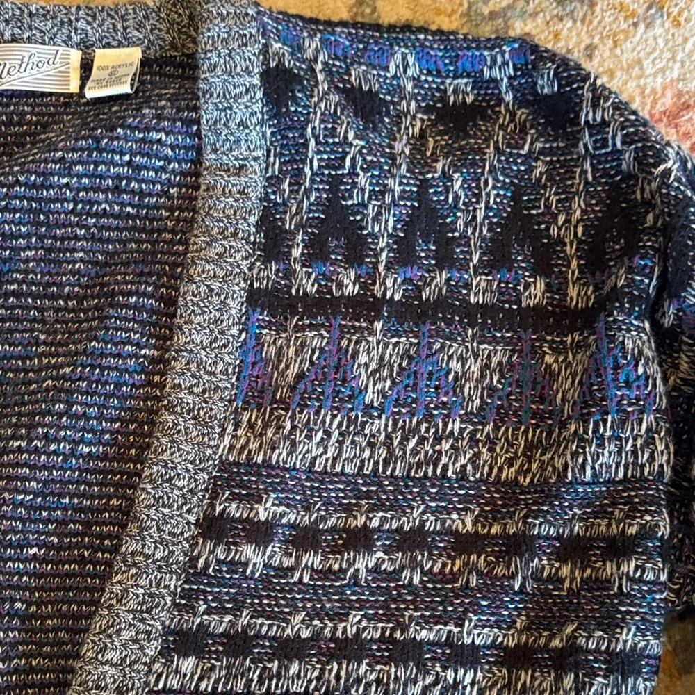 Method Vintage Geometric‎ Knit Cardigan Sweater XL Blue Gray Grandpa Cozy Boho